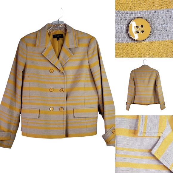 Talbots Blazer Size 10 Petite 10P Golden Stripe Linen Cotton Jacket Spring - Picture 1 of 8